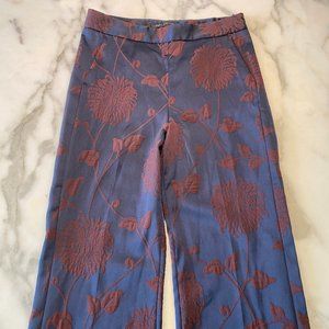 Blue Embroidered Floral Pants